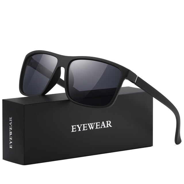 AOMASTE Polarized Sunglasses for Men Women Retro Square Sun Glasses Driving Fishing UV Protection (Black)