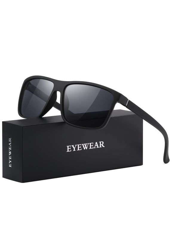 Polarized Sunglasses for Men Women Retro Square Sun Glasses Driving Fishing UV Protection (Black)