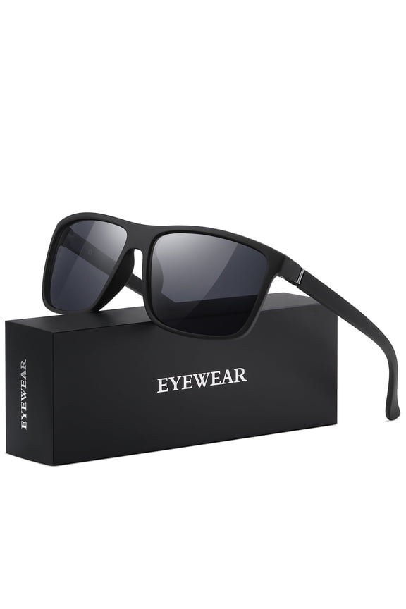 Polarized Sunglasses for Men Women Retro Square Sun Glasses Driving Fishing UV Protection (Black)