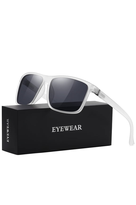 Polarized Sunglasses for Men Women Retro Square Sun Glasses Driving Fishing UV Protection (Transparent)