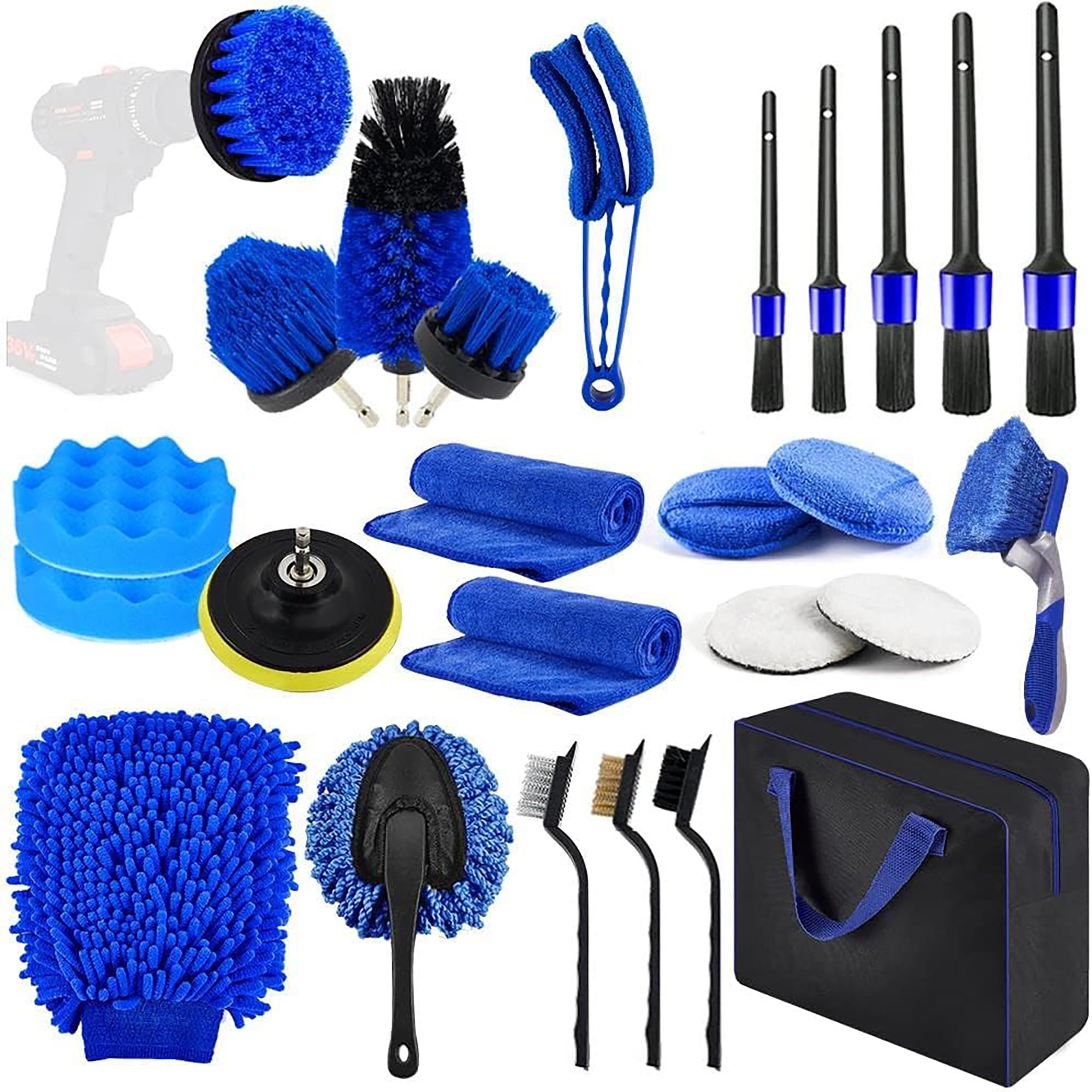 27-Piece Blue and Black Car Detailing Kit with Brushes