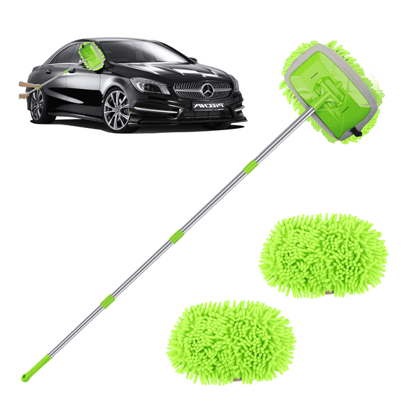 AOMBOO Green 62" Car Wash Mop Kit, 2 Chenille Microfiber Heads, Extra Long Handle for SUV, Truck, RV and Boat Cleaning