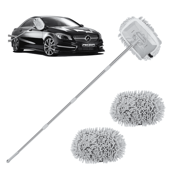 AOMBOO Gray 62" Car Wash Mop Kit, 2 Chenille Microfiber Heads, Extra Long Handle for SUV, Truck, RV and Boat Cleaning