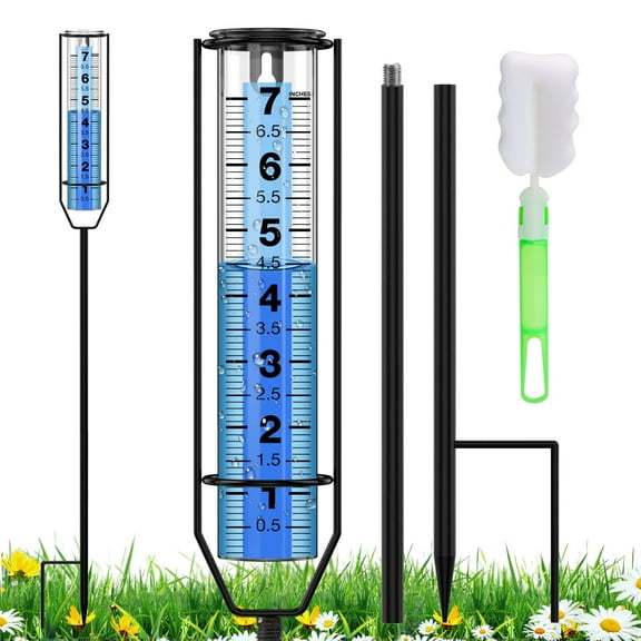 AOMNNLY Rain Gauge 7" Freeze-Proof Plastic Large Clear Numbers and Adjustable Height Rain Measuring Tool for Garden