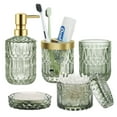 thumbnail image 1 of AOMOTA 5Pcs Bathroom Accessories Set, Modern Glass Bathroom Accessories with Lotion Soap Dispenser, Soap Dish, Toothbrush Holder, Tumbler, Cotton Swab Jars, Perfect for Bathroom Theme Gift,Green, 1 of 8