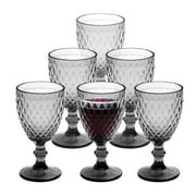 AOMOTA 6pcs Glass Goblet Embossed Retro Vintage Glassware 8 oz Glass Goblet Wine Goblet Wine Cup Stemware for Beverage (Gray)