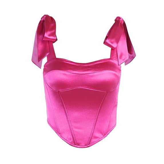 AOMPMSDX 2 Pack Tank Tops For Women Court Style Thickened Satin Strappy Sexy Fishbone Bandeau One Neck Solid Hot Pink Sleeveless Basic Camisole Top M