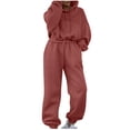 thumbnail image 1 of AOMPMSDX Autumn/Winter 2024 Women's Two Piece Set: Long Sleeved Round Neck Drawstring Hooded And Loose Trousers Tracksuit Brick Red S, 1 of 8