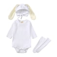 thumbnail image 1 of Baby Boys Girls Bunny Outfits Ribbed Bodysuit Romper With Long Bunny Ear Hat Socks Clothes Set Easter Gift Clothes Palywear White 3 Months-6 Months, 1 of 3