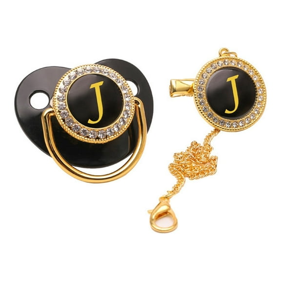 AOMPMSDX Baby Care Bling Bling Baby Pacifier And Clips With Rhinestones 26 Letter Initials Personalized Baby Pacifier Clip Nipple Pacifier For Baby J One Size