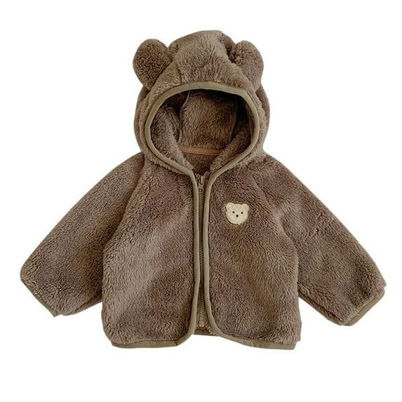 AOMPMSDX Baby Girls Boys Jacket Cartoon Bear Ears Hooded Outerwear Zipper Warm Winter Coat Boys Coat&jacket Coffee 18 Months-24 Months