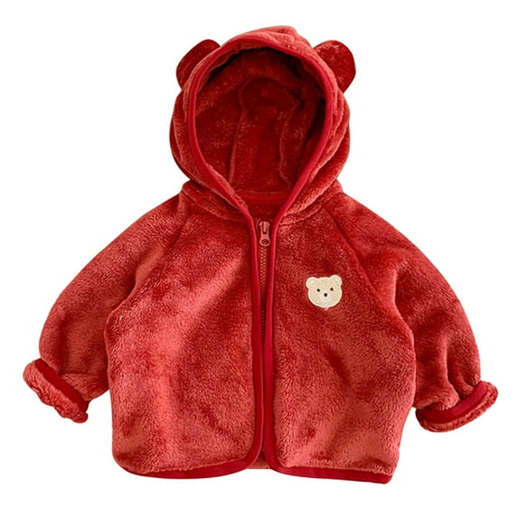 AOMPMSDX Baby Girls Boys Jacket Cartoon Bear Ears Hooded Outerwear Zipper Warm Winter Coat Boys Coat&jacket Red 0 Months-6 Months