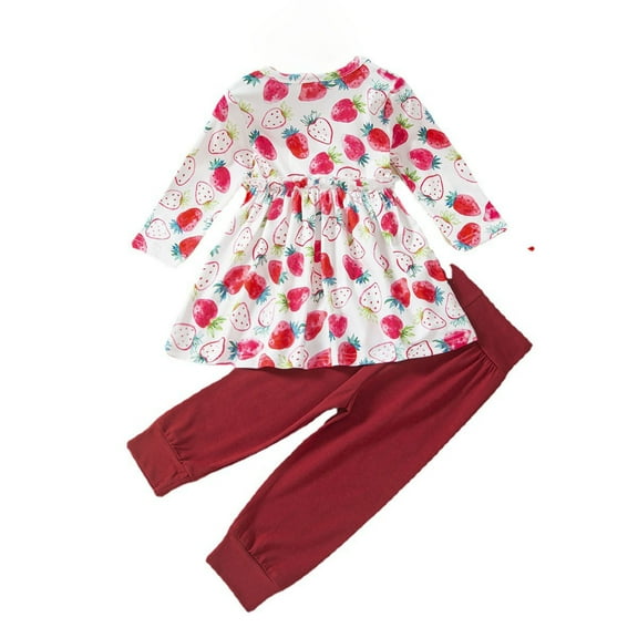 AOMPMSDX Baby Girls Floral Strawberry Print Autumn Long Sleeve Pants Tops Pullover Set Clothes Red 6 Months-9 Months
