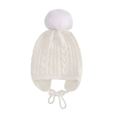 AOMPMSDX Baby Hats & Caps Children's Hat Solid Color Twist Baby Autumn Winter Warm Knit Hat Single Ball Ear Protection Children's Wool Hat White One Size