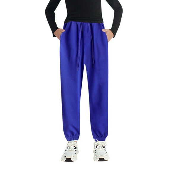 AOMPMSDX Boys Girls Active Pants Jogger Sweatpants With Pockets Warm Kids Trousers Casual Solid Pants Dark Blue 10 Years-12 Years