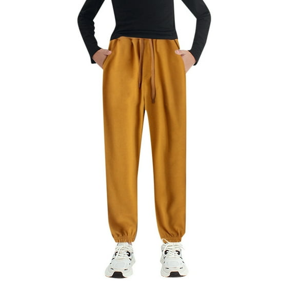 AOMPMSDX Boys Girls Active Pants Jogger Sweatpants With Pockets Warm Kids Trousers Casual Solid Pants Gold 5 Years-6 Years