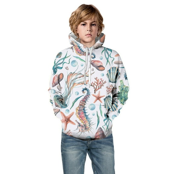 AOMPMSDX Boys Hoodies Sweatshirts Little Boys Girls Kids Hooded Unisex Sweatshirt 3D Ocean Animals Printed Pullover Hoodie For Girls Boys With Pocket 3 Years-4 Years