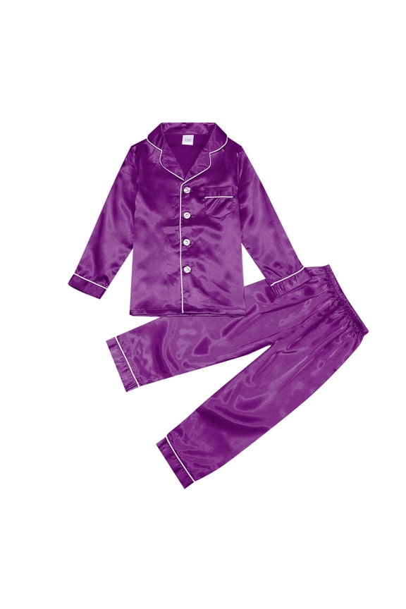 Kids Girl Boy Satin Pajamas Set Button Down Sleep Shirt Top Long Pants Bottoms Sleepwear Trendy Cute Outfits For Winter Holiday