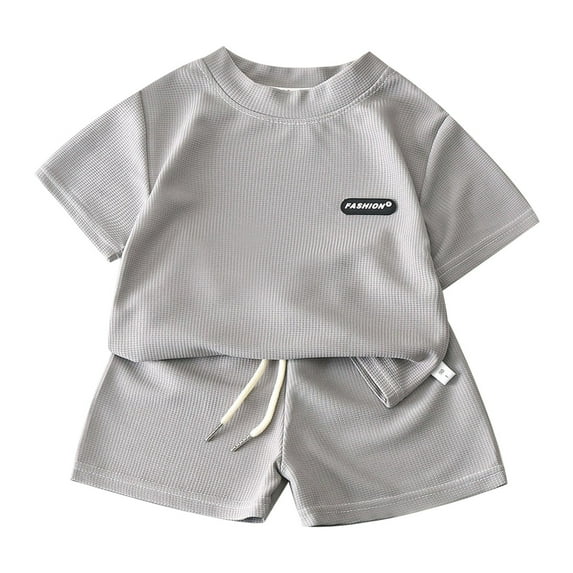 AOMPMSDX Boys Outfits Set New Children's Wear Summer Children's Casual Suit Loose Clothes Boys Short Sleeve Baby Summer Grey 3 Years-4 Years