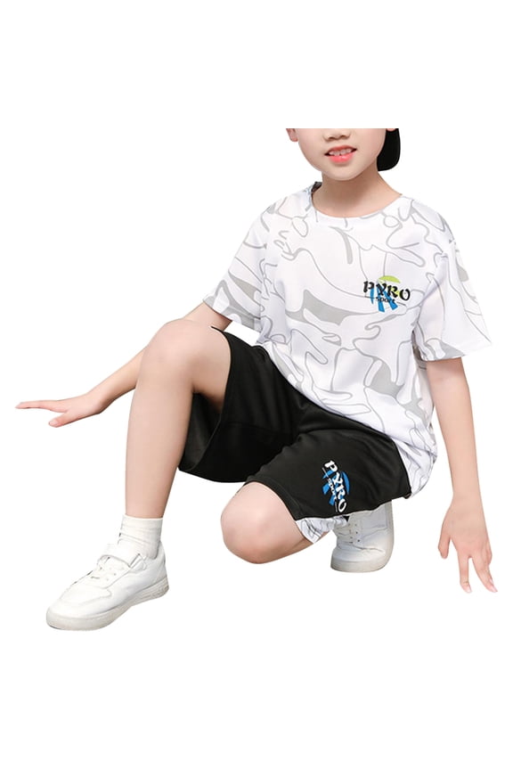 Boys Outfits Set Summer New Children's Quick Drying Sports Set Boys Wicks Sweat Short Sleeved Shorts Two Piece Basketball Suit With Pocket White 2 Years-3 Years
