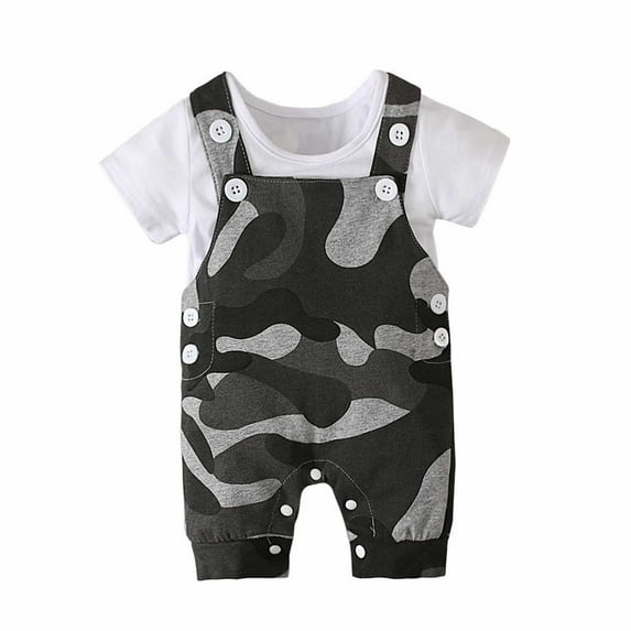 AOMPMSDX Boys Outfits Set Toddler Boys Girls Short Sleeve Star Suit Camo Suspenders Pants T Shirt Tops And Overalls Shorts Outfits Clothes Ce2 12 Months-18 Months