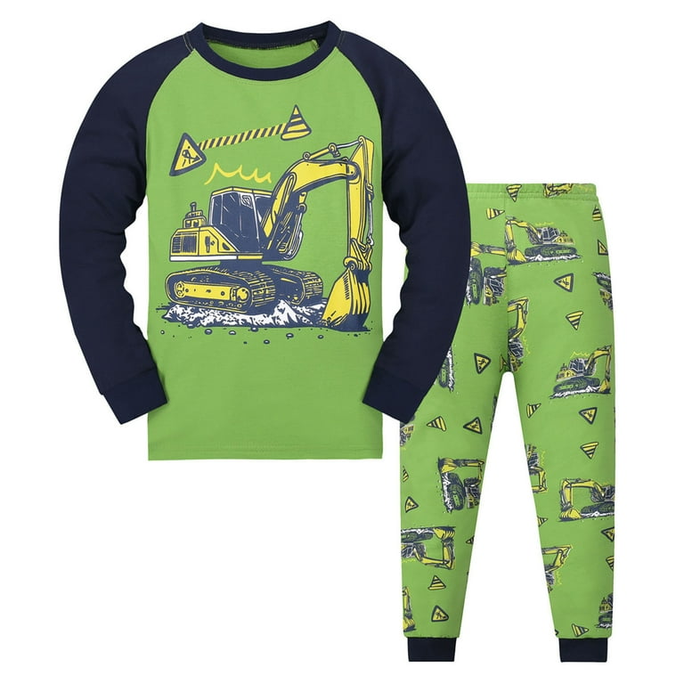AOMPMSDX Boys Pajamas Cotton 2 Piece Toddler Print Sleepwear Spring And Autumn Clothes Set Green 8 Years 9 Years