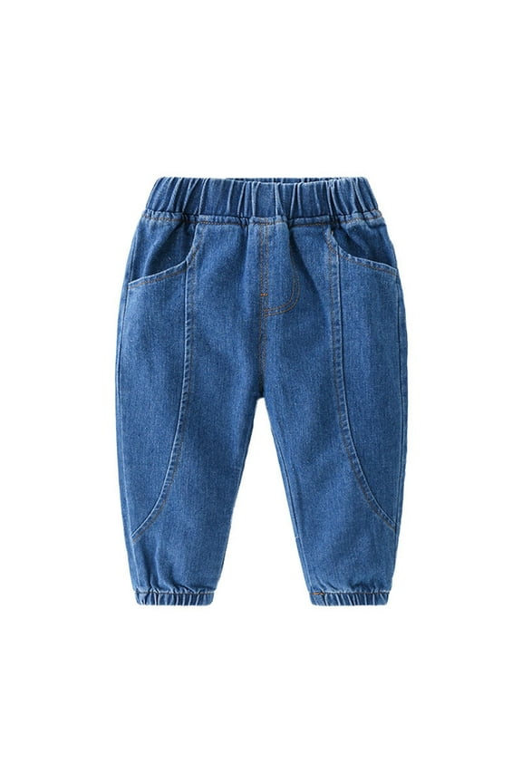 Boys Pants Soft Micro Elastic Feet Solid Color Denim Pants For Boys And Girls With Cotton Fall Kids Jeans For Kids Pants Boys Clothes Blue 5 Years-6 Years