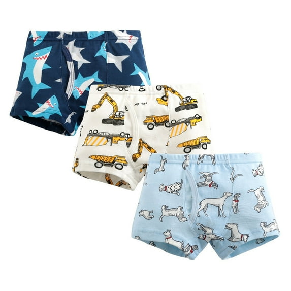 AOMPMSDX Boys Underwear Kids Children Boys Underwear Cute Print Briefs Shorts Pants Cotton Underwear Trunks 3PCS Blue 6 Years-7 Years