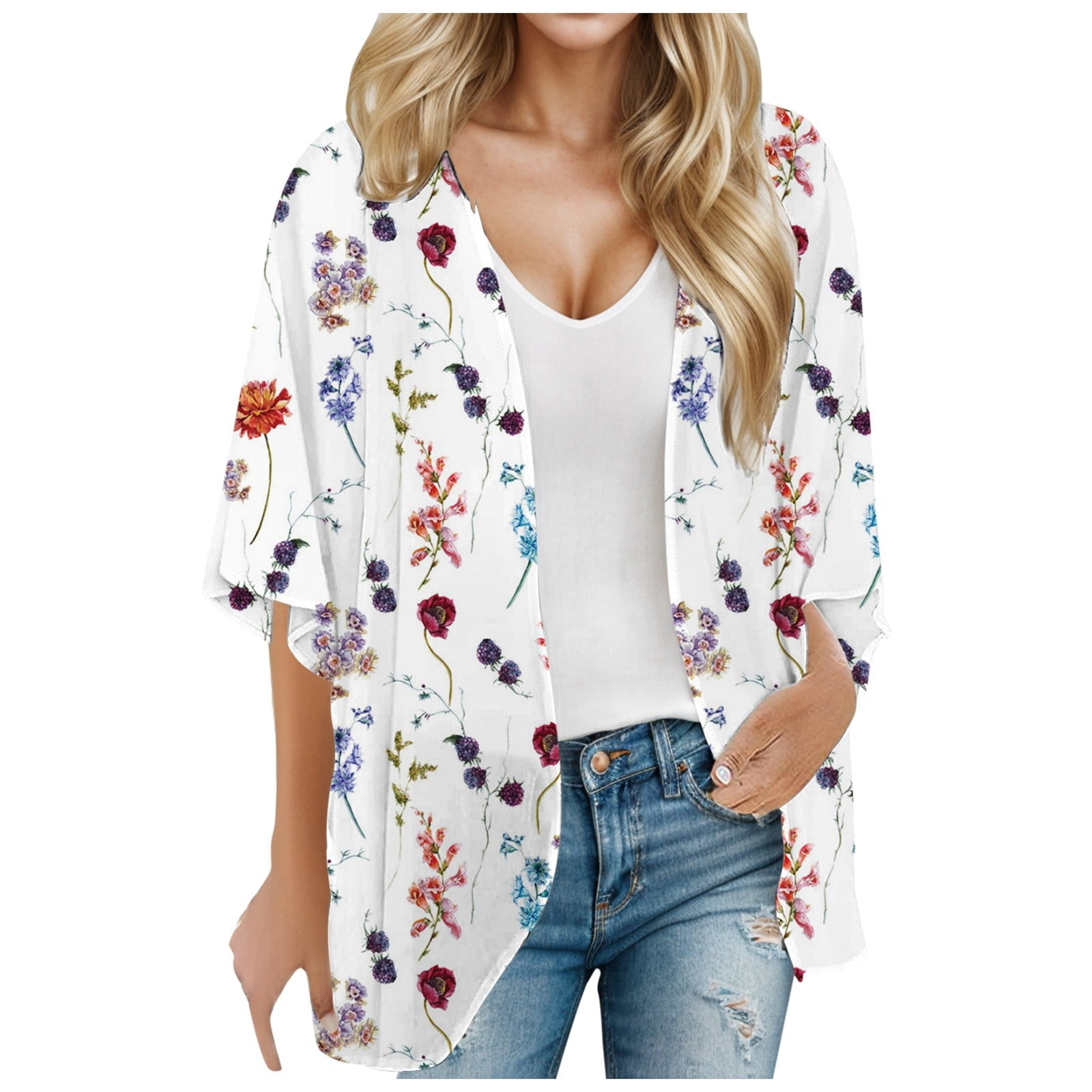 AOMPMSDX Cardigan For Women Summer Womens Floral Printed Puff Sleeve