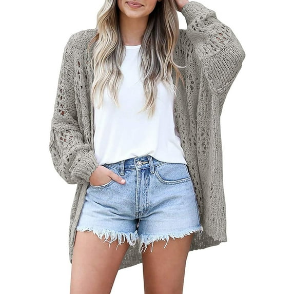 AOMPMSDX Cardigan For Women's Crochet Cardigan Long Sleeve Light Loose Sweater Cardigan Sweaters For Women Trendy L Grey
