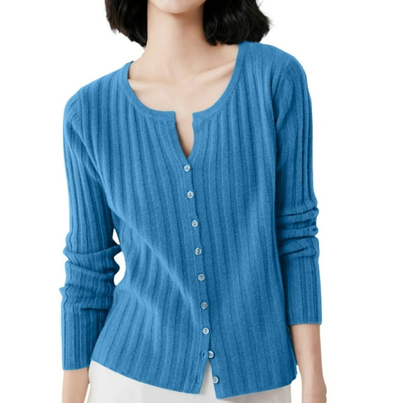 AOMPMSDX Cardigan For Women's Knitted Cardigan Coat Sweater Slim Long Sleeved Thin Top Cardigan Sweaters For Women Trendy S Blue