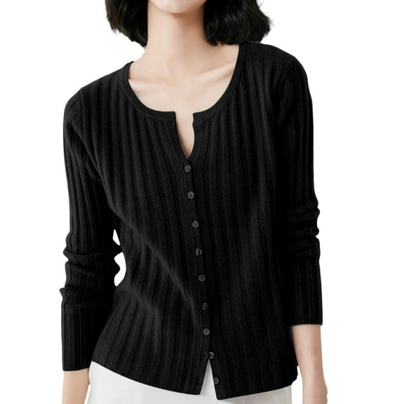AOMPMSDX Cardigan For Women's Knitted Cardigan Coat Sweater Slim Long Sleeved Thin Top Cardigan Sweaters For Women Trendy XXL Black