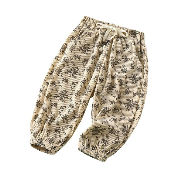 AOMPMSDX Children's Retro Loose Pants Spring And Autumn Style Casual Pants For Boys Casual Pants For Girls Warm Fuzzy Beige 6 Years-7 Years