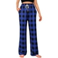 thumbnail image 1 of AOMPMSDX Christmas Plaid Pants Women Summer Casual Loose Drawstring Elastic High Waist Comfy Trousers Straight Leg Long Pant Blue XL, 1 of 9