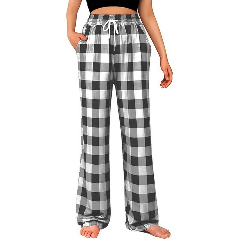Womens Pants Black And White Plaid High Waisted Pants Syiwidii
