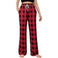 thumbnail image 1 of AOMPMSDX Christmas Plaid Pants Women Summer Casual Loose Drawstring Elastic High Waist Comfy Trousers Straight Leg Long Pant Red L, 1 of 9