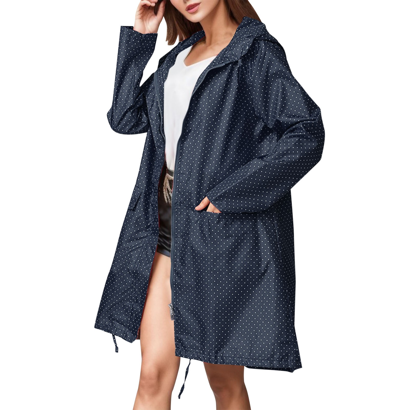 AOMPMSDX Coats For Women Womens Dot Printed Rain Jacket With Hood