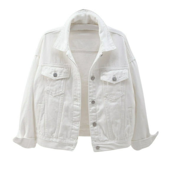 AOMPMSDX Denim Jackets For Women Women's Fashion Casual Colorful Solid Size Large Pocket Button Denim Coat Women's Short Coat XL White