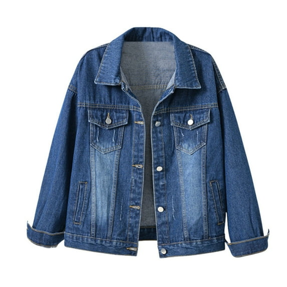AOMPMSDX Denim Jackets For Women Women's Fashion Casual Colorful Solid Size Large Pocket Button Denim Coat Women's Short Coat XXXL Blue