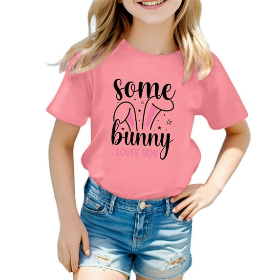 AOMPMSDX Easter Bunny Shirt Toddler Boys Girls Easter T Shirt Kids Cute Bunny Rabbit Graphic Tees Tops Pink 4 Years-5 Years
