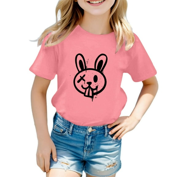 AOMPMSDX Easter Shirt Toddler Boys Girls Happy Easter T Shirt Kids Cute Bunny Rabbit Graphic Tees Tops Pink 6 Years-7 Years