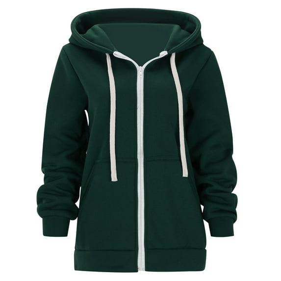 AOMPMSDX Jackets & Coats For Women Women's 2024 Solid Color Casual Fashion Pocket Hooded Zipper Slim Fit Hoodie Jacket XXL Dark Green