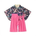 thumbnail image 1 of AOMPMSDX Girls Bodysuits Baby Girls Floral Spring Summer Long Sleeve Bow Tie Japanese Kimono 1 PC Romper Jumpsuit Japanese Style BU2 3 Years-4 Years, 1 of 2