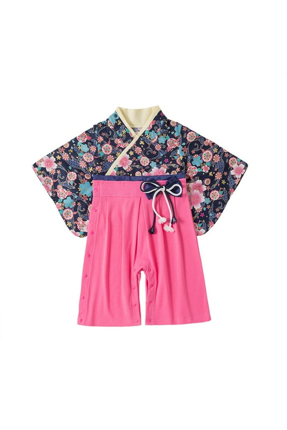 Girls Bodysuits Baby Girls Floral Spring Summer Long Sleeve Bow Tie Japanese Kimono 1 PC Romper Jumpsuit Japanese Style BU2 3 Years-4 Years