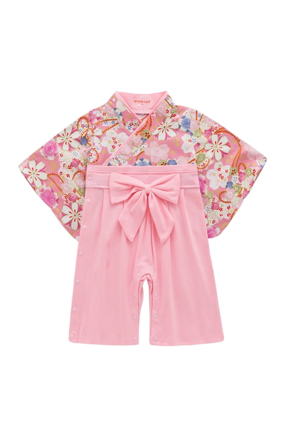 Girls Bodysuits Baby Girls Floral Spring Summer Long Sleeve Bow Tie Japanese Kimono 1 PC Romper Jumpsuit Japanese Style PK2 18 Months-24 Months