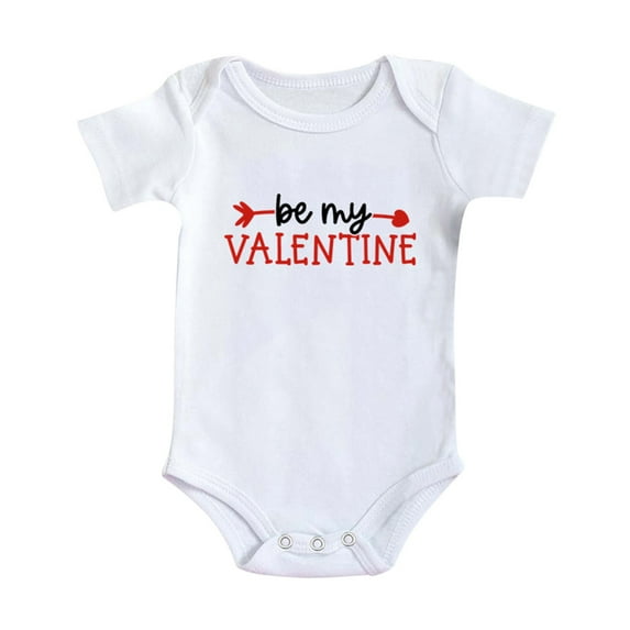 AOMPMSDX Girls Bodysuits Boys Girls Short Sleeve Valentine's Day Letter Print Romper Bodysuit For Children Clothes 12 Months-18 Months