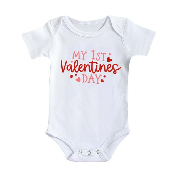 AOMPMSDX Girls Bodysuits Boys Girls Short Sleeve Valentine's Day Letter Print Romper Bodysuit For Children Clothes Red 6 Months-9 Months