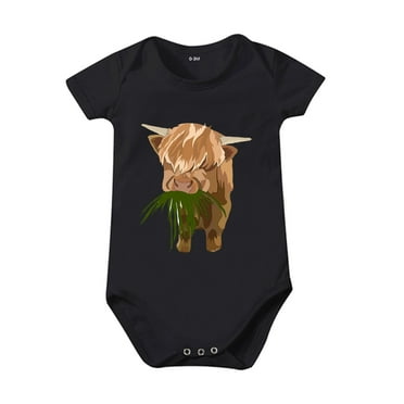 AOMPMSDX Girls Bodysuits Summer Solid Color Cartoon Print Of Bull Head Short Sleeved T Shirt Boys And Girls Crawl Clothes 0 To 24 Months Kids Black 0 Months-3 Months