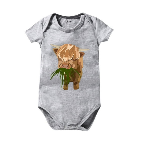 AOMPMSDX Girls Bodysuits Summer Solid Color Cartoon Print Of Bull Head Short Sleeved T Shirt Boys And Girls Crawl Clothes 0 To 24 Months Kids Grey 6 Months-12 Months