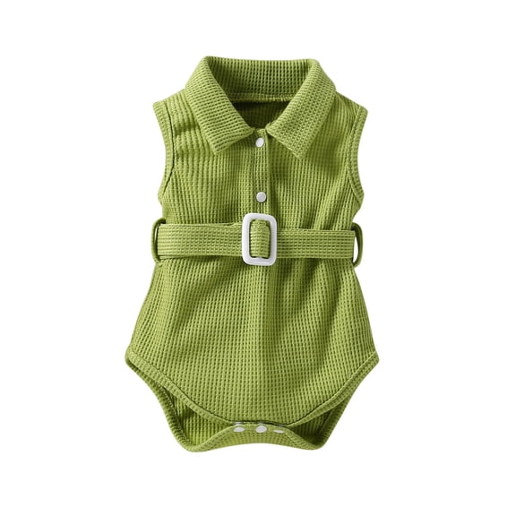 AOMPMSDX Girls Bodysuits Toddler Kids Girls Cute Soild Sleeveless Romper Jumpsuit Belt Cloths Green 3 Months-6 Months